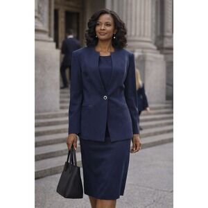 Lynda's NY Women's 3-Piece Navy Suit Set | Blazer Skirt Dress | Office Church